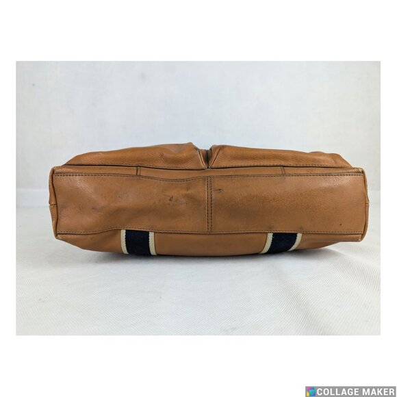 Coach Brown 2-Way Shoulder & Tote Brown Leather Bag Heritage Stripe Made Vietnam - Picture 7 of 16